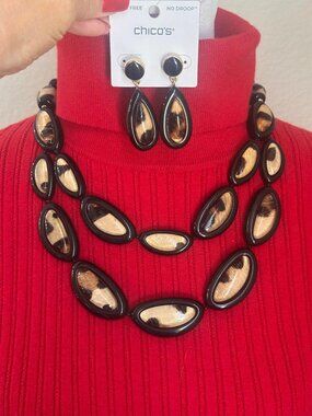Animal Hair On Leather Necklace And earrings .